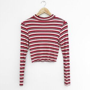 ASOS Striped Crop Top Red Black White - Size 4 (Small)